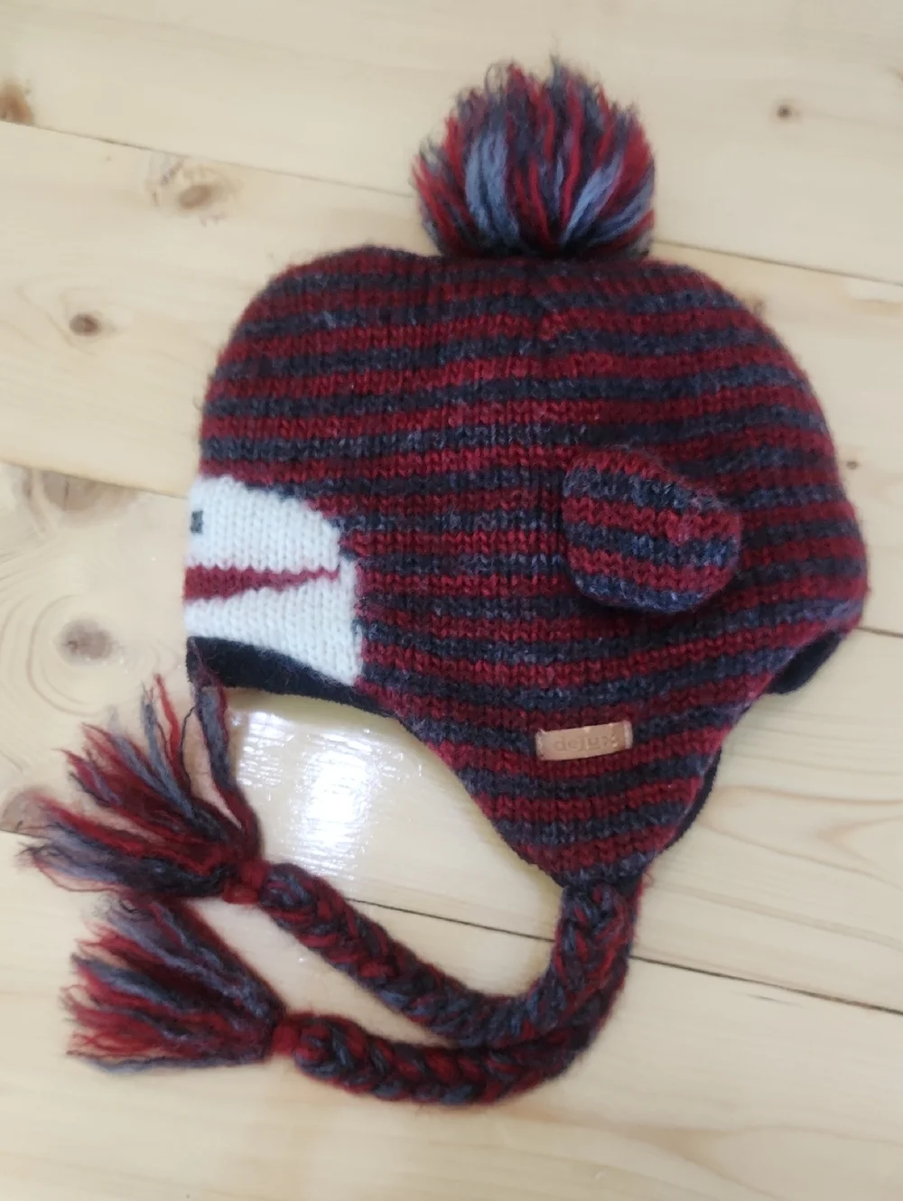 DeLux KNITWITS Striped Adult SOCK MONKEY Hat Wool Blend Fleece Lined